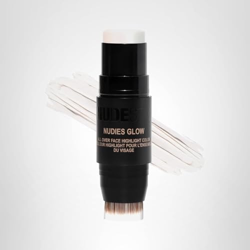 Nudestix Nudies Glow Highlighter Stick – Multi-Use Cream Highlighter for Face, Eyes & Body with Built-In Brush | Dewy, Radiant Finish for All Skin Tones | Ice Ice Baby
