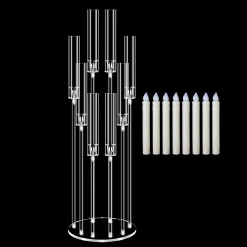 8 Arm Acrylic Candle Holder with LED Candles - 38.5 Inch Tall Home Decor Variation of With LED Candles / 1