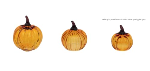 Medium Hand Blown Glass Pumpkin Fall Decor - Amber Orange, Boston International