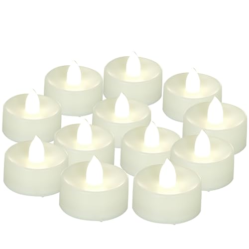 Battery Operated Flameless Votive Candles LED Tea Lights - White Light 12 PCS, 1.5" Dia, 1.2" H