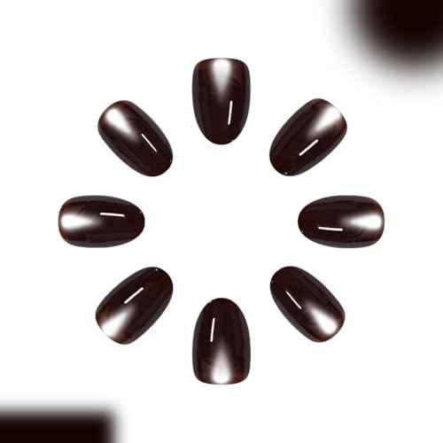 Black Press-On Nails Short Oval Neon Glossy Fake Nails with Glue - Variation 38