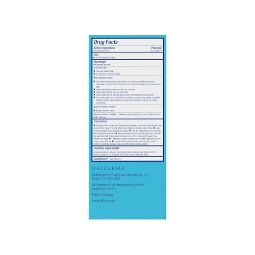 Differin Acne Spot Treatment with 10% Benzoyl Peroxide, Maximum Strength OTC Acne Treatment, Fast Acting Spot Treatment for Face, 1 oz