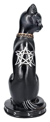 Gothic Zodiac Cat Figurine with Crescent Moon and Wiccan Charm - 12 Inches
