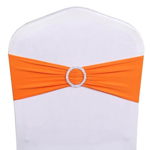 Orange Spandex Chair Sashes Bows with Silver Buckles - Pack of 50 - Variation of THIS listing