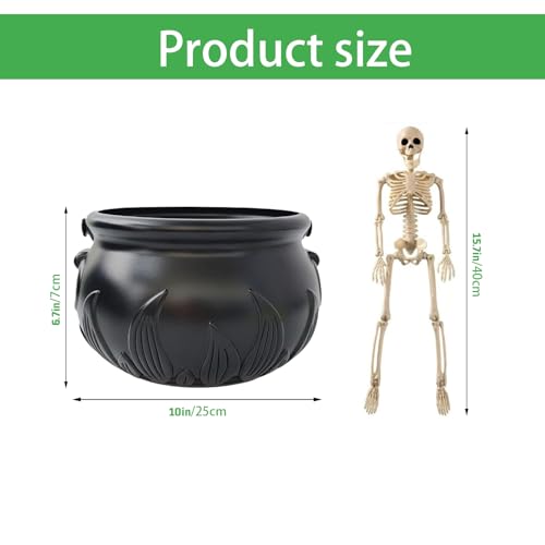 Halloween Witch's Cauldron Decoration with Skeleton & LED Lights - Indoor & Outdoor Party Decor