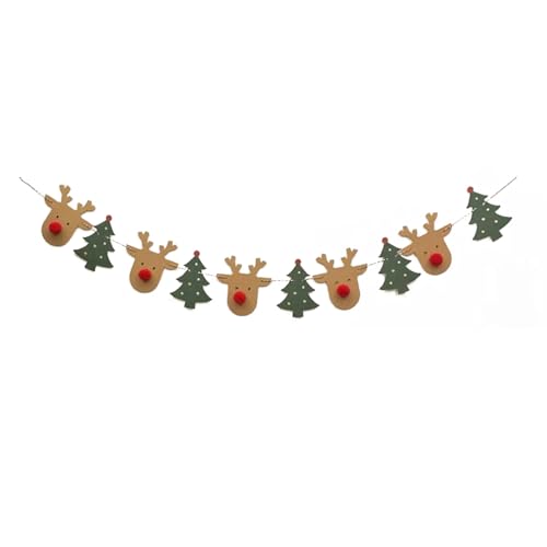 Christmas Reindeer Banner with Felt Garland Holiday Wall Decor Indoor Party Decorations