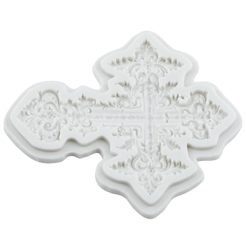 Cross Silicone Mold for Cake Decorating - Style C - Baroque Lace Cross