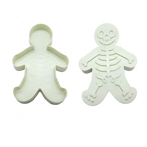 2-Pack Skeleton Cookie Mold with Stamp - Skull & Sugar Skull Cookie Cutter for Halloween and Christmas Baking