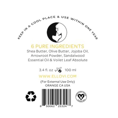 Ellovi All-Natural Unisex Body Butter - Noir Blanc - Pure Enough to Eat - Made With Just 6 Vegan Ingredients - 100% Plant-Based Hydrating Moisturizer For Naturally Healthy Skin (3.4 fl. oz/100ml)