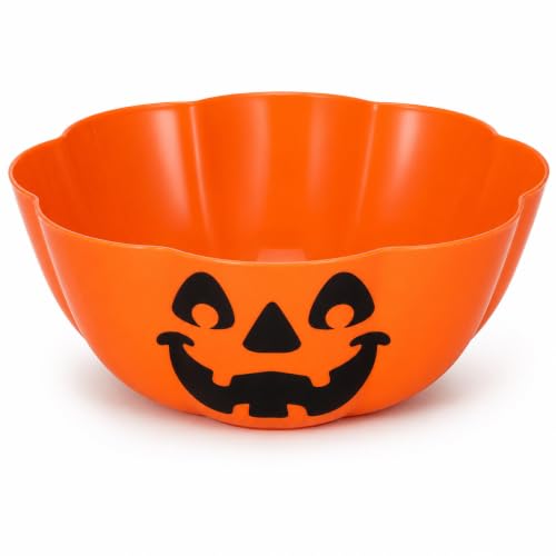 Halloween Pumpkin Candy Bowl - Large Plastic Trick-Or-Treat Dish for Parties