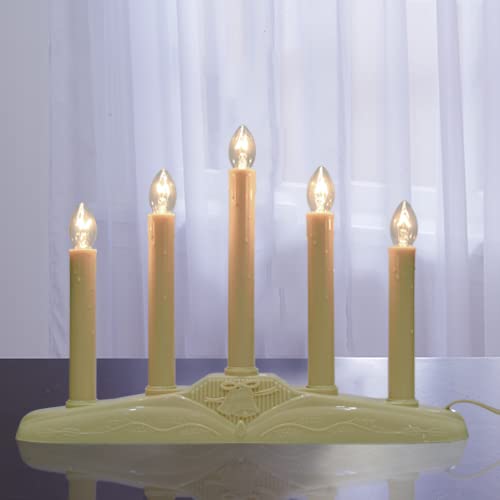 Clear 5 Light Electric Window Candle Lamp - Christmas Holiday Decor - Ivory Base
