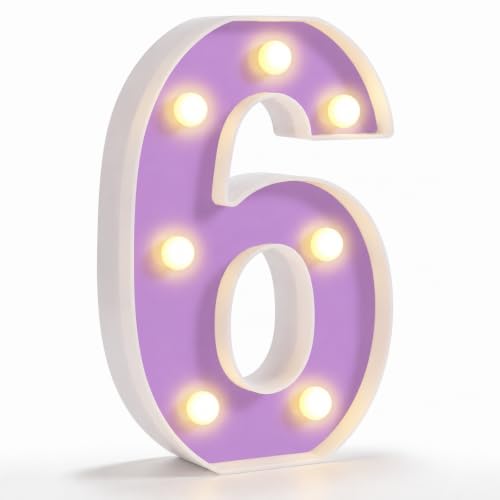 Purple Light Up Number 6 for Birthday Party Decorations - Girl Celebration