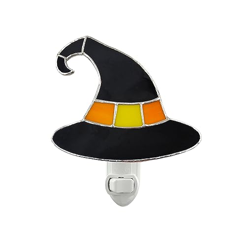 Witch Hat Night Light - Stained Glass Plug-in Halloween Decor - Yellow Variation