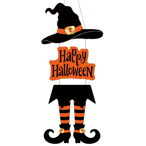 Large Orange Halloween Wooden Witch Door Wreath - Front Door Decor