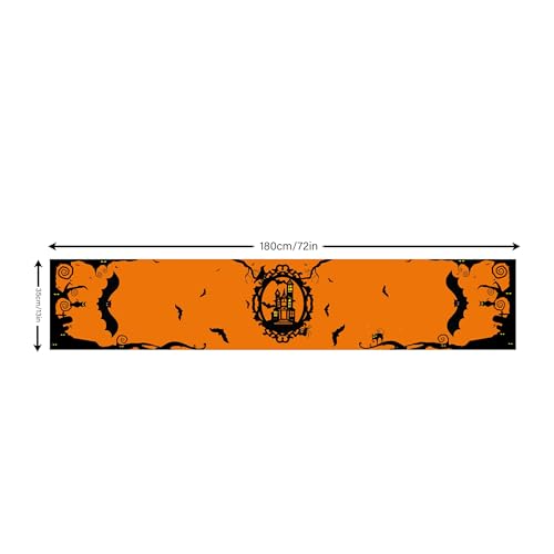 Halloween Table Runner Decor Orange Bat Pattern 13x72 Inch - Indoor Home Party