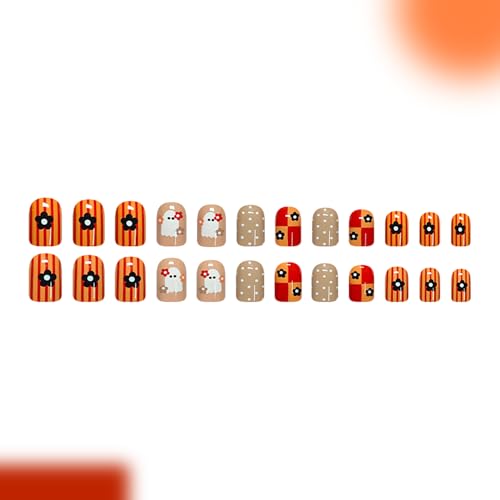 Halloween Press On Nails Short Square Polka Dot Ghost Fake Nails - Variation 3