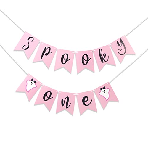 Spooky First Birthday Banner - Pink Ghost Halloween Party Decor, 6.5" x 13"
