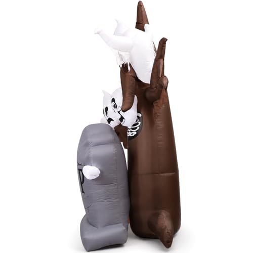 8FT Inflatable Halloween Scary Tree with LED Ghosts and Tombstone Yard Decor