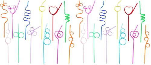 Kids Reusable Crazy Loop Drinking Straws - Pack of 2, 24 Pcs, Colorful & Curly, Regular Variation