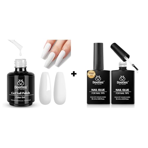 Beetles White Gel Nail Polish with 2pcs 15ml Nail Glue for Acrylic Tips