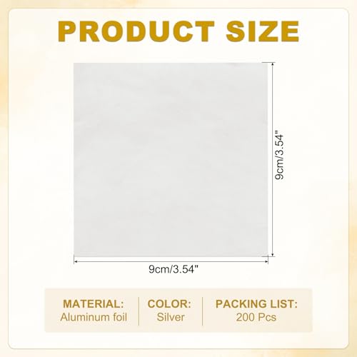 Silver Foil Candy Wrappers 3.5x3.5 Inch - 200 Pcs Square Aluminum Wraps for Chocolate & Snacks