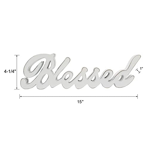 Blessed Sign Free Standing Wooden Decor - Distressed White 15x4-1/4 Inch