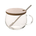 Belly Mug with Bamboo Lid & Tulip Spoon - 350ml Clear Glass Coffee Tea Cup