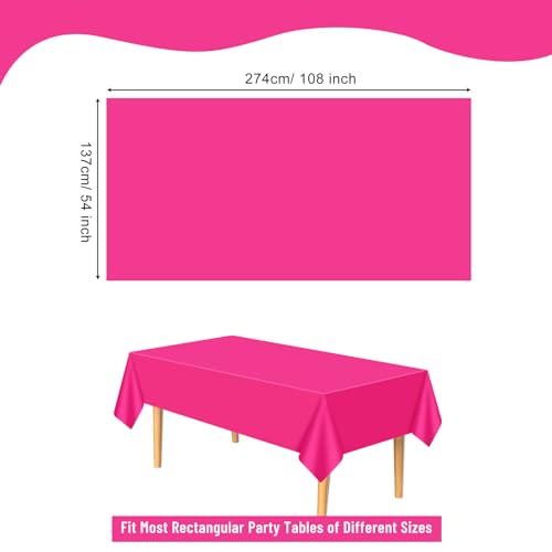 Hot Pink Plastic Tablecloth 15 Pack 54 x 108 Inch Rectangular Party Cover