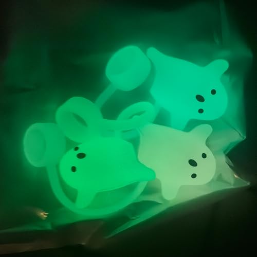 Luminous Halloween Ghost Straw Covers Set for 30 & 40 Oz Tumblers - Silicone Drink Topper