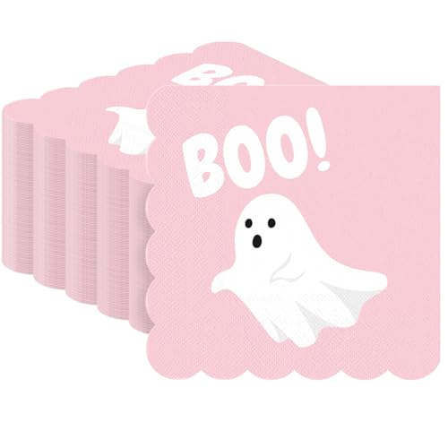 Cute Pink Halloween Ghost Napkins 100 Pcs Lace Edge Disposable Party Tableware