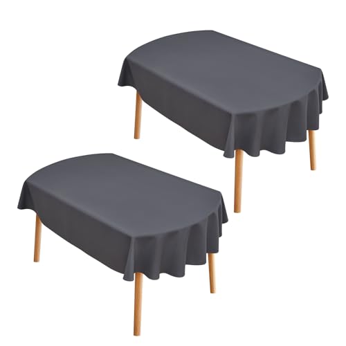 Gey 84x60 Inch Oval Tablecloth - Pack of 2 Washable Solid Grey Linen