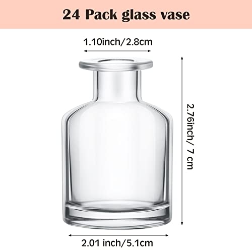 24 Pack Small Clear Glass Bud Vases - Vintage Rustic Table Centerpieces - 2.8 Inch