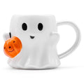 Halloween Ghost Mug with Pumpkin - 20 oz Ceramic Coffee Cup, White, Orange & Black Variation