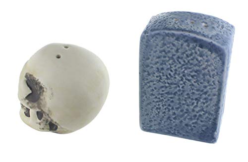 Halloween Skull and Tombstone Salt and Pepper Shaker Set - Creepy Kitchen Decor