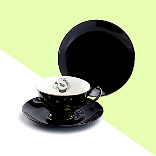 Black and Gold Tea Cup and Saucer Set - Halloween Decor, Grace Teaware