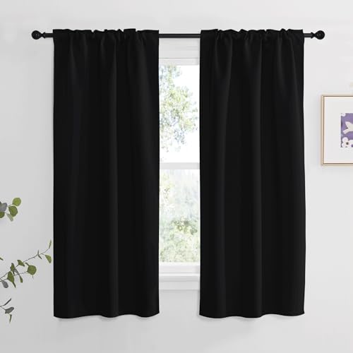 NICETOWN Blackout Curtains - 34x63 Inches, Pack of 2, Black, Light Blocking & Thermal Insulated
