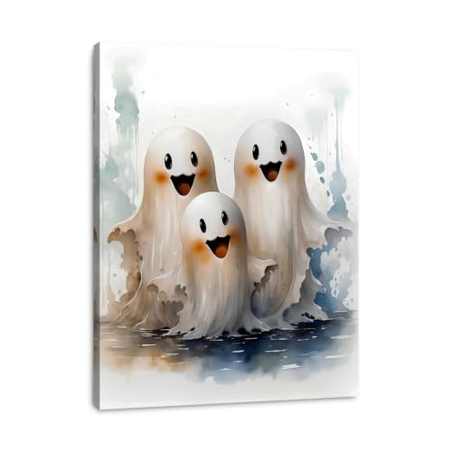 Halloween Canvas Wall Art - Whimsical Ghosts in Haunted Forest 18x24 Inches - Dark Romantic Home Decor