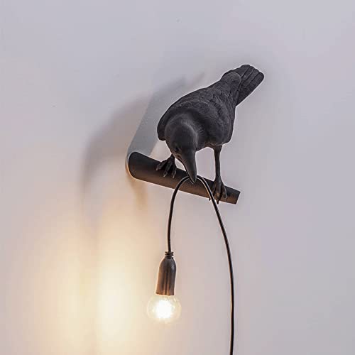 NorDiem Bird Wall Sconce Lamp - Black Resin Desk & Wall Light with E12 Bulb - Right Variant