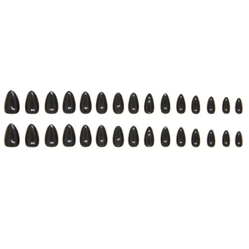 Solid Black Short Almond Press On Nails - Minimalist Reusable Fake Nails for Women