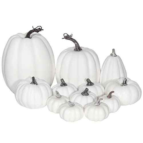 White Artificial Pumpkins 12PCS Assorted Sizes Foam Fall Decor - Halloween Thanksgiving