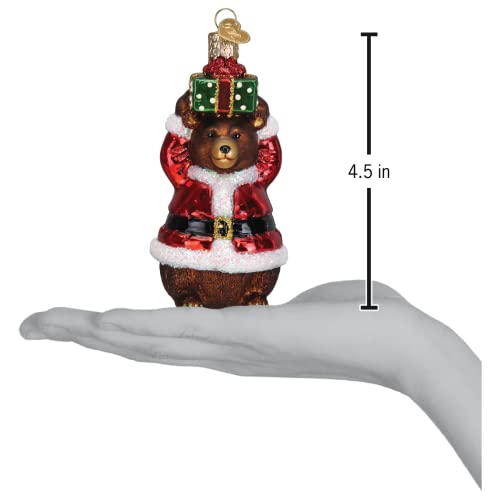 Christmas Bear Glass Blown Ornament - Handcrafted Holiday Wildlife Decoration