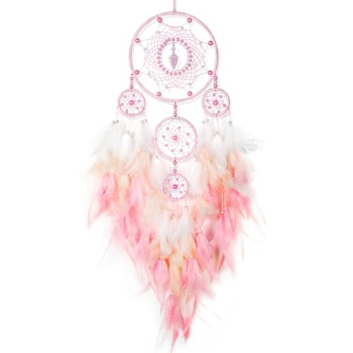 Pink Dream Catcher for Girls - Boho Wall Decor, Handwoven Fairy Room Accent - Variation of Pink