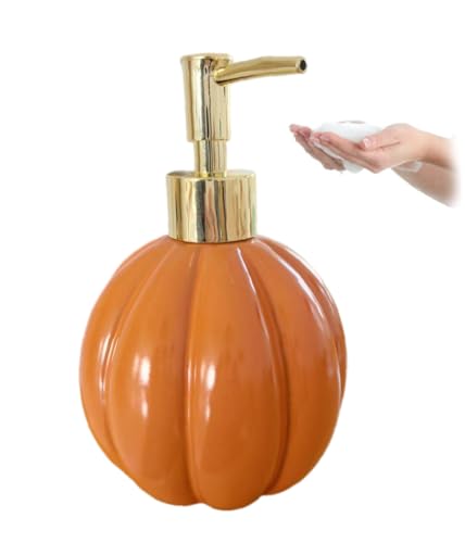 Halloween Pumpkin-Shaped Ceramic Soap Dispenser with Golden Pump - Orange