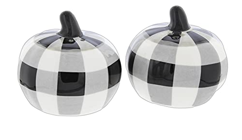 Farmhouse Pumpkin Salt & Pepper Shaker Set - Buffalo Check Pattern, 2.5 Inches