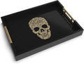 Gothic Skull Serving Tray with Black Gloss Finish & Gold Handles - Variation: SKULL