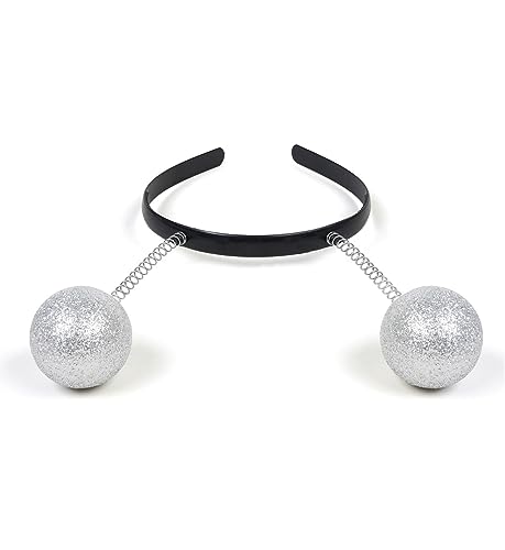 Alien Headband with Silver Antennae & Chunky Glitter - Black & Silver Costume Accessory