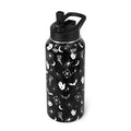 Goth Water Bottle with Straws 32oz Insulated Stainless Steel - Black Gothic Design