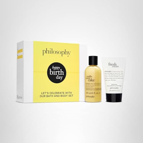 philosophy happy birthday gift set - 2-pc. vanilla birthday cake hydrating shower gel (6oz) & fresh cream body lotion (4oz) - moisturizing bath & body duo for women