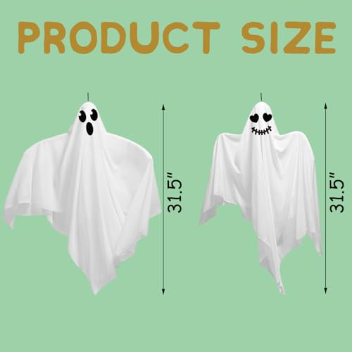 Halloween Hanging Ghost Decorations Set - 31.5 Inches, Outdoor & Indoor Spooky Decor