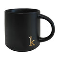 Black Ceramic Coffee Mug 15oz with Gold Monogram - Halloween Gift - Variation K